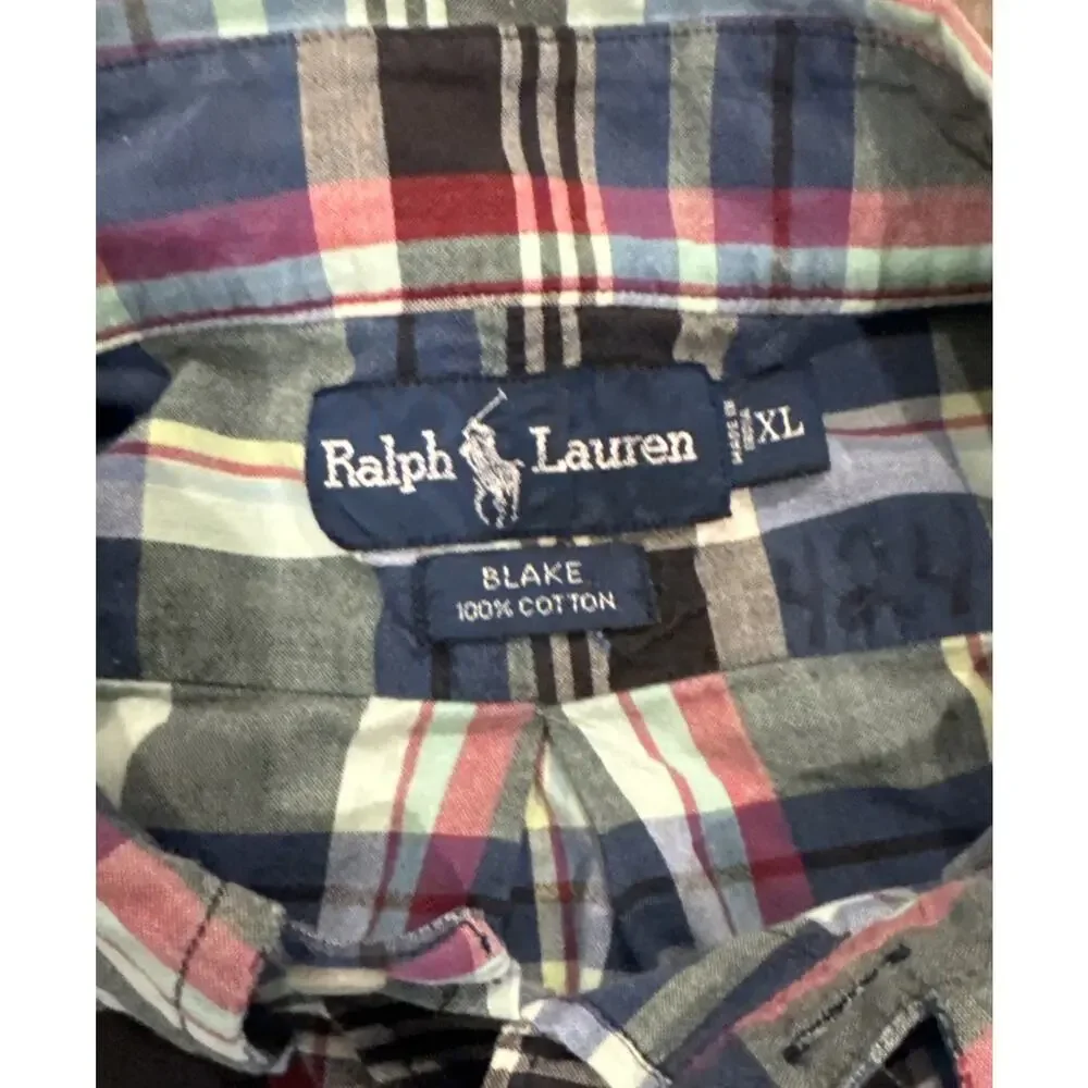 Polo Ralph Lauren Blake Shirt Mens XL Plaid Short Sleeve Button Down 90s Y2K